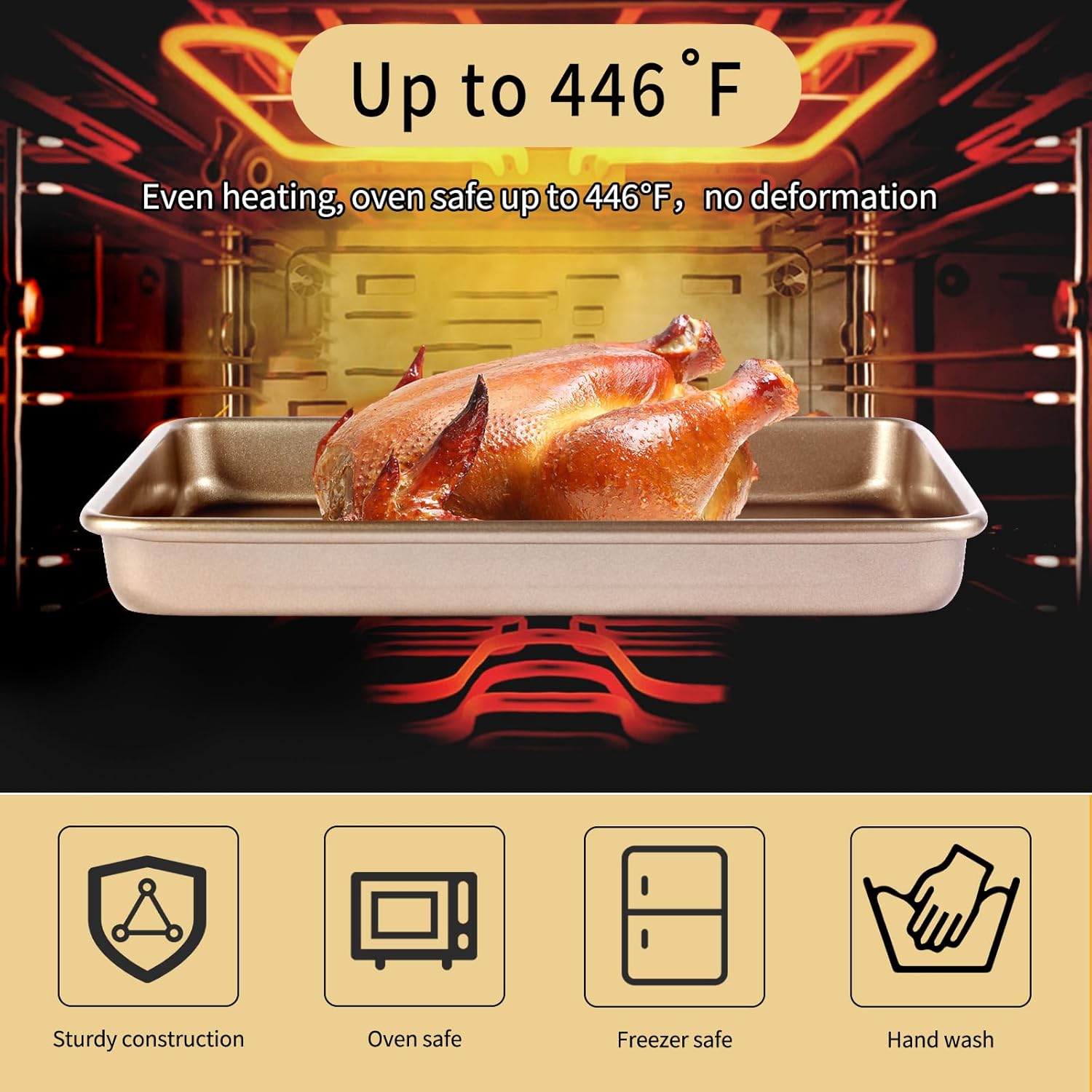 Small Cookie Sheet Pan - Nonstick Baking Tray 2-Pack | 9x11 Inch Heavy Duty Carbon Steel, Gold - Oven Safe & Easy Clean
