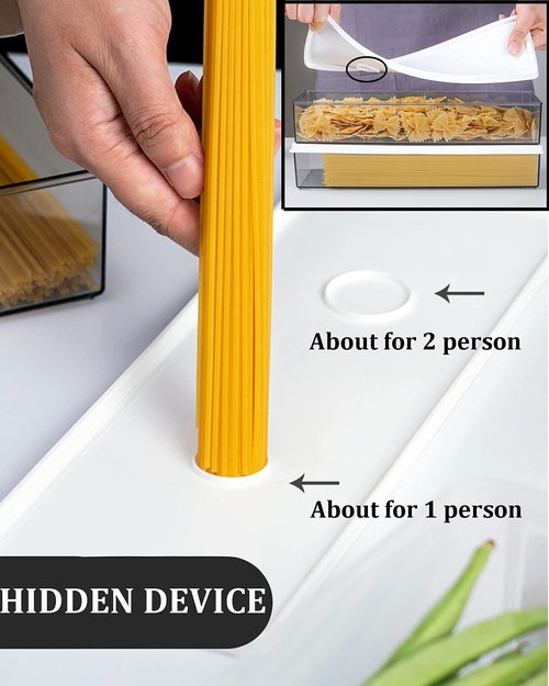 Hanobe Pasta Containers for Pantry Large Spaghetti & Noodle & Lasagna Canister 3 Pcs Clear Grey Rectangular Canister with Lock Lids Durable BPA-free Plastic Food Keeper for Kitchen Cabinet