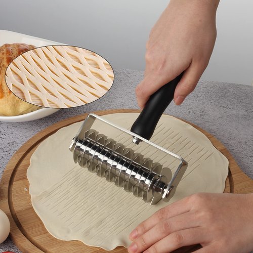 EVEDMOT Pastry Lattice Roller Cutter, Stainless Steel Multi-Wheel Dough Cutter with Comfortable Grip Handle, Pie Crust Strip Cutters for Pastry, Pizza Dough, Bread & Beef Wellington