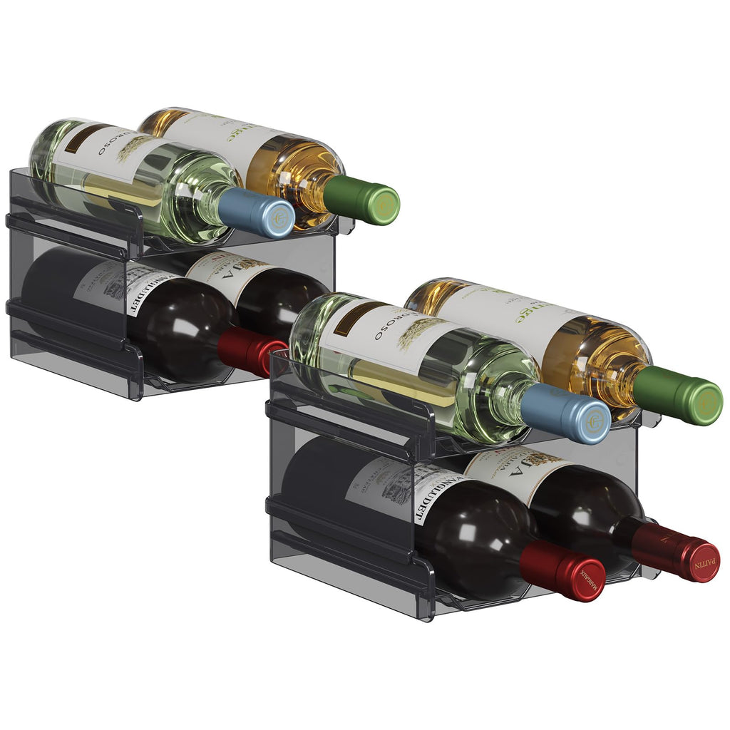 Lifewit Plastic Stackable Wine Rack for refrigerator, Cabinet, Countertop,Wine Bottle Holder, Water Bottle Organizer for Fridge, Pantry, Black, Hold 8 Bottles