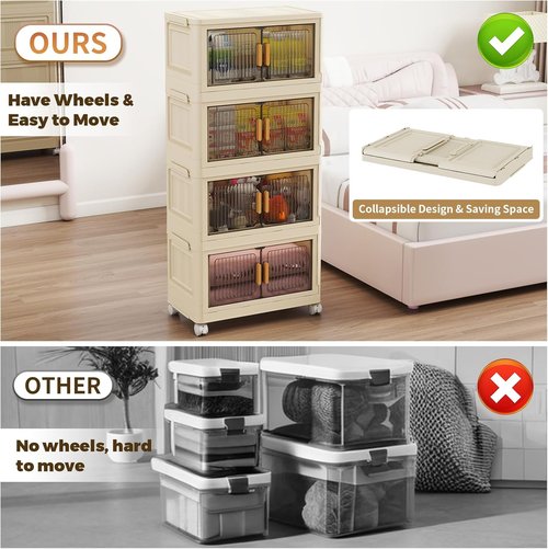 28 Qt Plastic Storage Bins - Stackable Closet Organizer with Lid & Wheels | 4-Pack for Home Organization