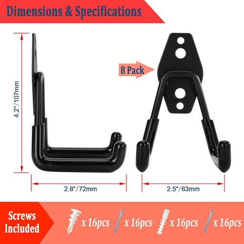 Heavy Duty Garage Hooks by [Brand Name] - 8 Pack Wall Mount Tool Organizer for Ladders, Bikes & Garden Tools