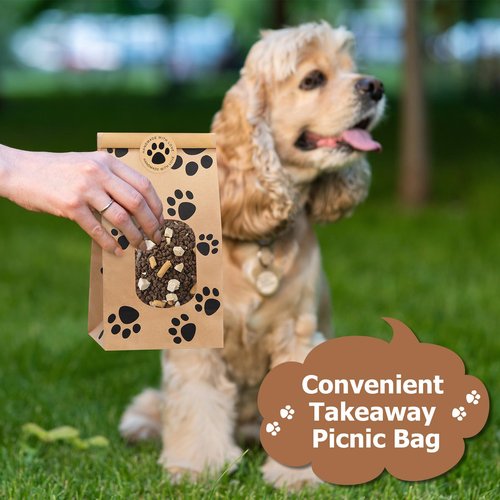 Tenceur 120 Pcs Dog Paw Bakery Bags with Window Paper Cookie Bags 3.54 x 2.36 x 6.7 Inch Tin Tie Tab Lock Bags Seal Stickers for National Dog Day Coffee Beans Candy Gift Party Favor