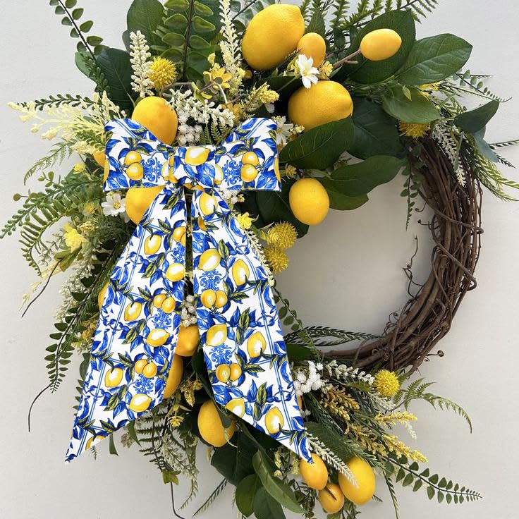 Lemon Wreath Sash for Front Door Summer Farmhouse Decor