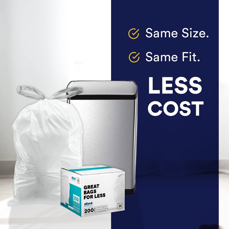 Plasticplace Custom Fit Trash Bags, Compatible with simplehuman Code Y (200 Count) White Drawstring Garbage Liners 30.4 Gallon/ 115 Liter, 28.5" x 39"