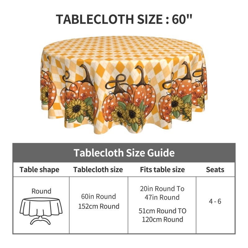 Dynamara Fall Round Tablecloth 60 Inch Autumn Pumpkin Table Cloth Waterproof Wipeable Table Cover for Thanksgiving Party Picnic Kitchen Home Decoration