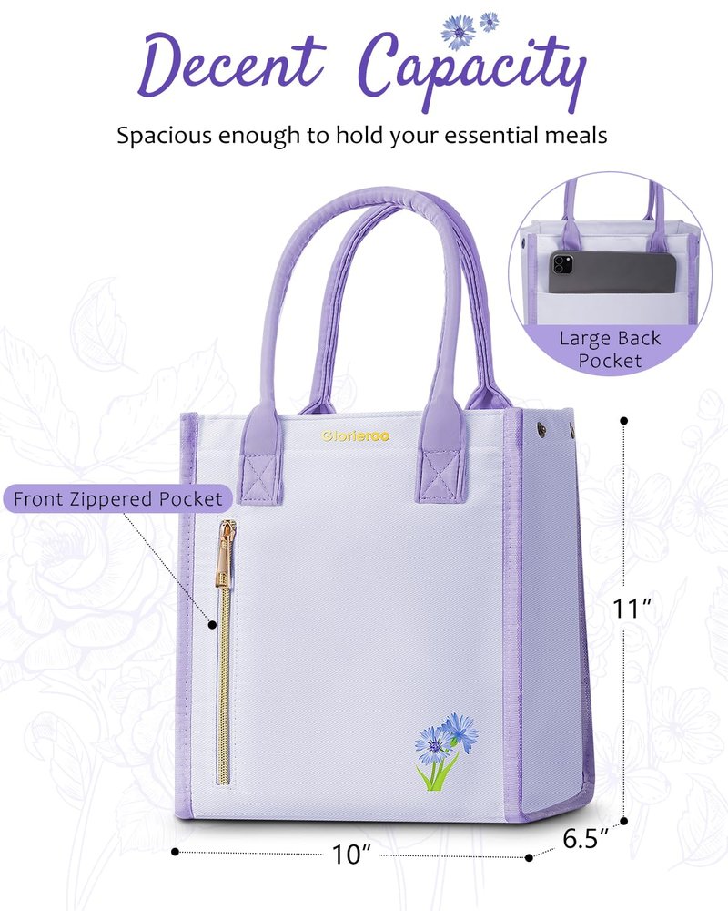 GLORIEROO Lunch Box Bag Women Girls - Insulated Leakproof Waterproof Lightweight Reusable Cooler for Work Picnic - Back to School Teacher Mothers Day Christmas Birthday Gifts