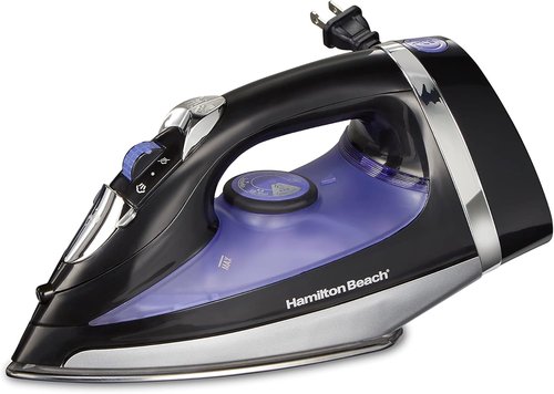 Hamilton Beach Steam Iron - Powerful 1200 Watts Garment Steamer with Stainless Steel Soleplate & 8' Cord | Black
