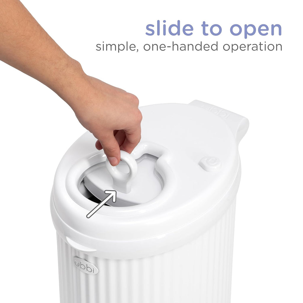 Ubbi Fluted Stainless Steel Diaper Pail - Odor Locking Design, No Special Bags Needed | White