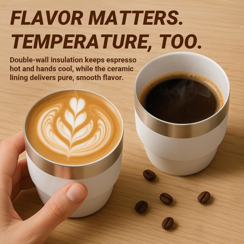 Cafezi 4 oz Small Espresso Cup, Ceramic-Lined 18/8 Stainless Steel, Double-Wall Vacuum Insulated, Stackable, Dishwasher Safe, Fits Most Espresso Machines, for Espresso Shots (Lilac, 2 Pack)