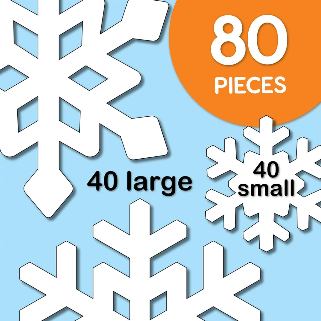 Skiennix Snowflake Paper Cutouts - 80 Pieces of 2-Sided White Card Stock for Classroom Decor | Winter Decorations