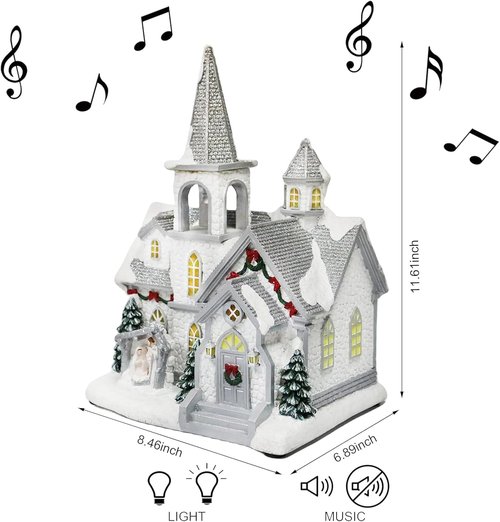 Moments In Time Lighted Musical Church | 11.7” Hand-Painted Christmas Village House with LED Lights