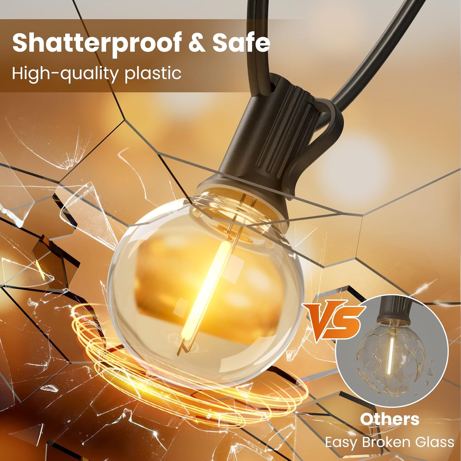 RTTY Outdoor String Lights - 150 FT Waterproof G40 Shatterproof LED Bulbs | Dimmable Globe Lighting for Patio, Bistro, Backyard, Cafe - Warm White