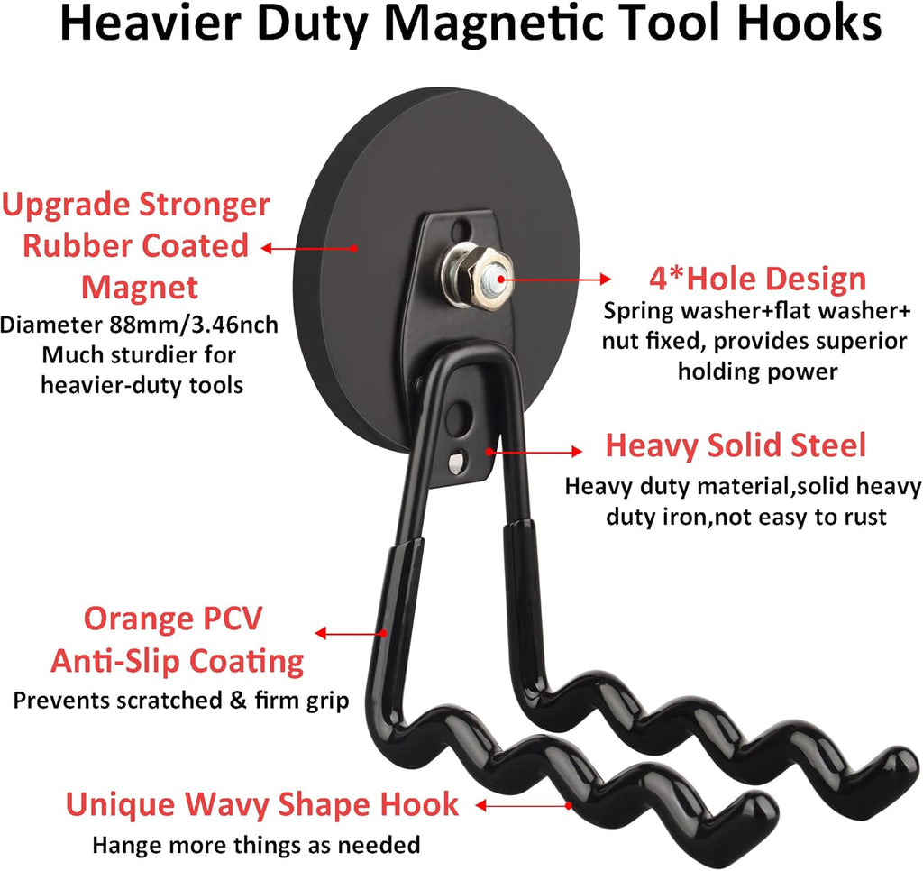 ULIBERMAGNET Magnetic Hooks - Heavy Duty Tool Organizer with Strong Magnets | 2-Pack for Drills & Garden Tools (Black)