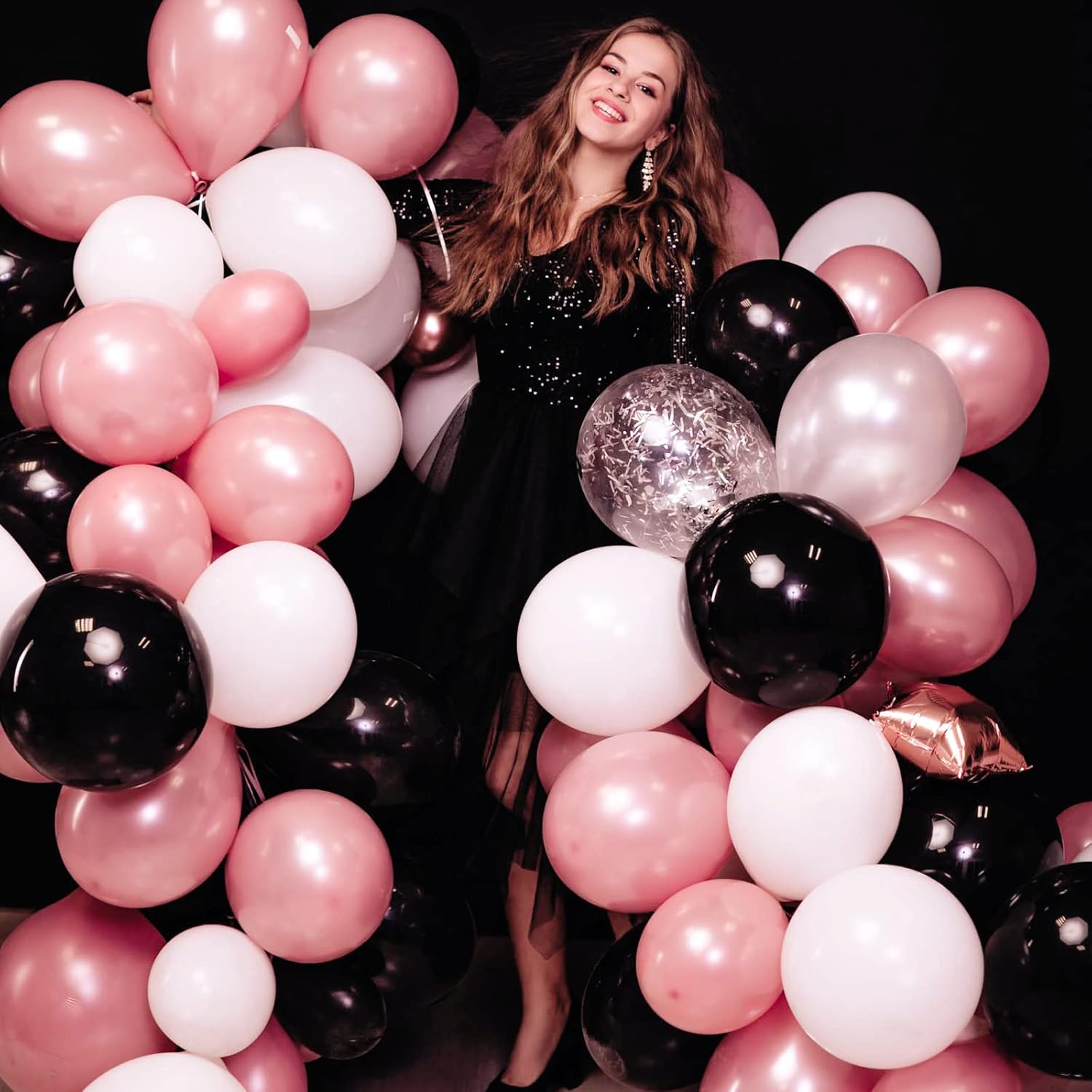 RUBFAC Black Balloons - Premium Latex Party Balloons in 5/10/12/18 Inches | 105pcs for Halloween & Celebrations