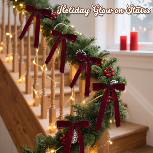 Burgundy Velvet Bows by 18 Pcs | Elegant Christmas Tree Decorations - 5" x 7", 1" Wide