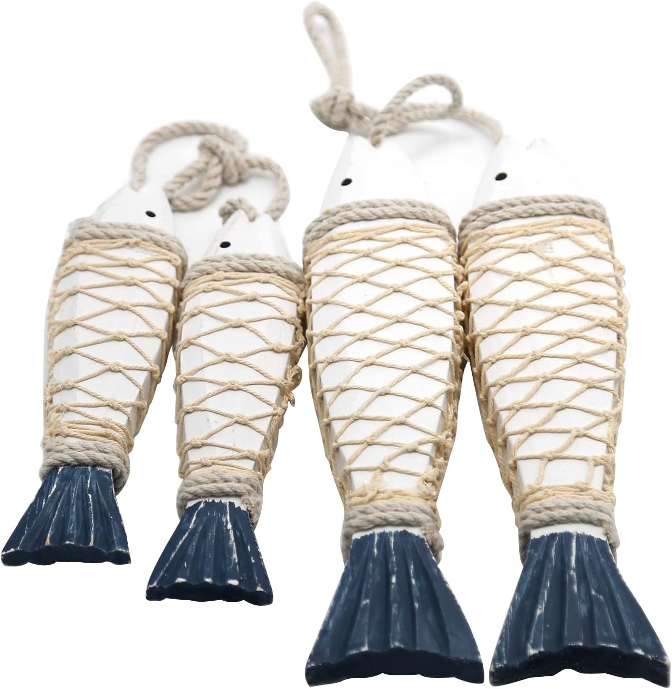 Saihisday Antique Wood Fish Wall Hanging Decor - Hand-Carved Nautical Ornaments | 12.59" H & 7.8" H Sizes