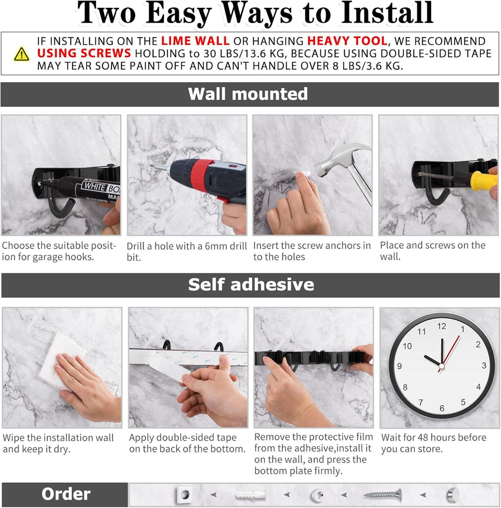 AceMining Broom Holder - 2 Pack Wall Mount Mop Organizer with 5 Racks & 4 Hooks | Heavy-Duty Stainless Steel