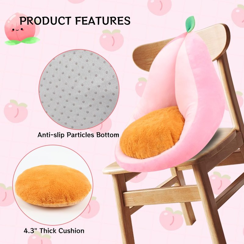 Sexysamba Cute Fruit Gaming Chair Cushion with Backrest Non-Slip, Comfy Kawaii Computer Chair Pad for Gamer Chair Seat Cushion Armchair Pillow for Office Desk Home Decor,20"x23",Peach