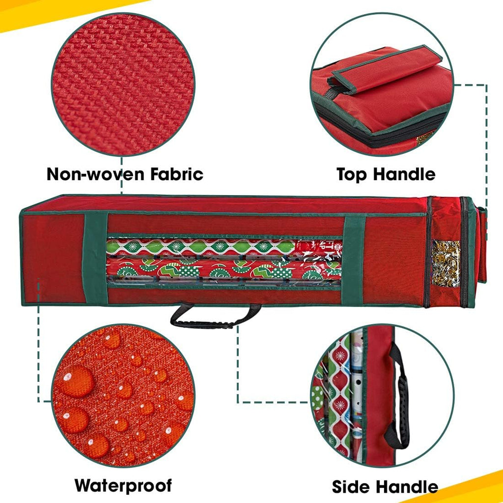 ProPik Wrapping Paper Storage Bag - Heavy Duty with Pocket & Clear Window | Fits 40-Inch Rolls, Red, 47 x 10 x 10 Inch
