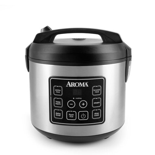 AROMA® 20-Cup (Cooked) / 10-Cup (Uncooked) Digital Rice Cooker, Multicooker, Slow Cooker, Steamer, Flash Rice, Keep Warm, Sensor Logic® Technology, Stainless Steel Exterior