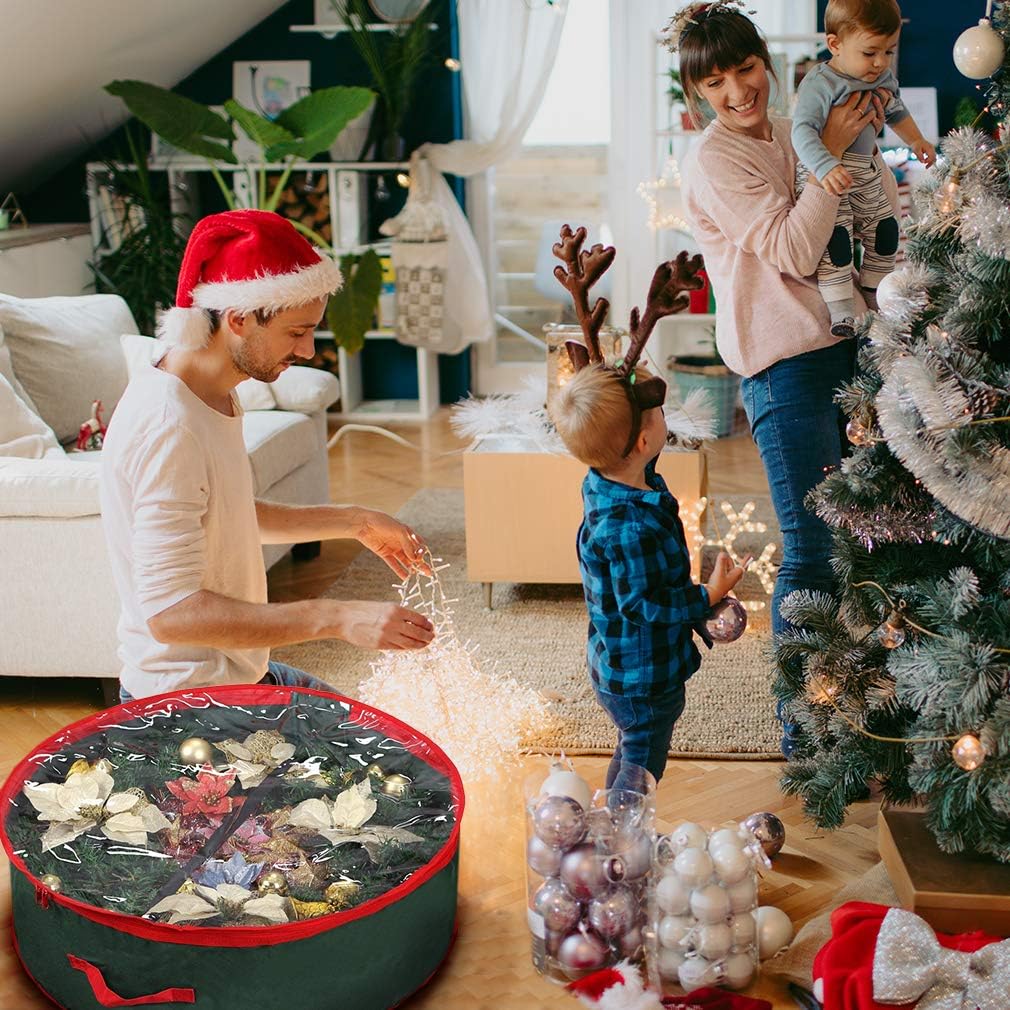 Primode Christmas Wreath Storage Bag 24" - Durable 600D Oxford Container with Clear Window for Easy Holiday Storage