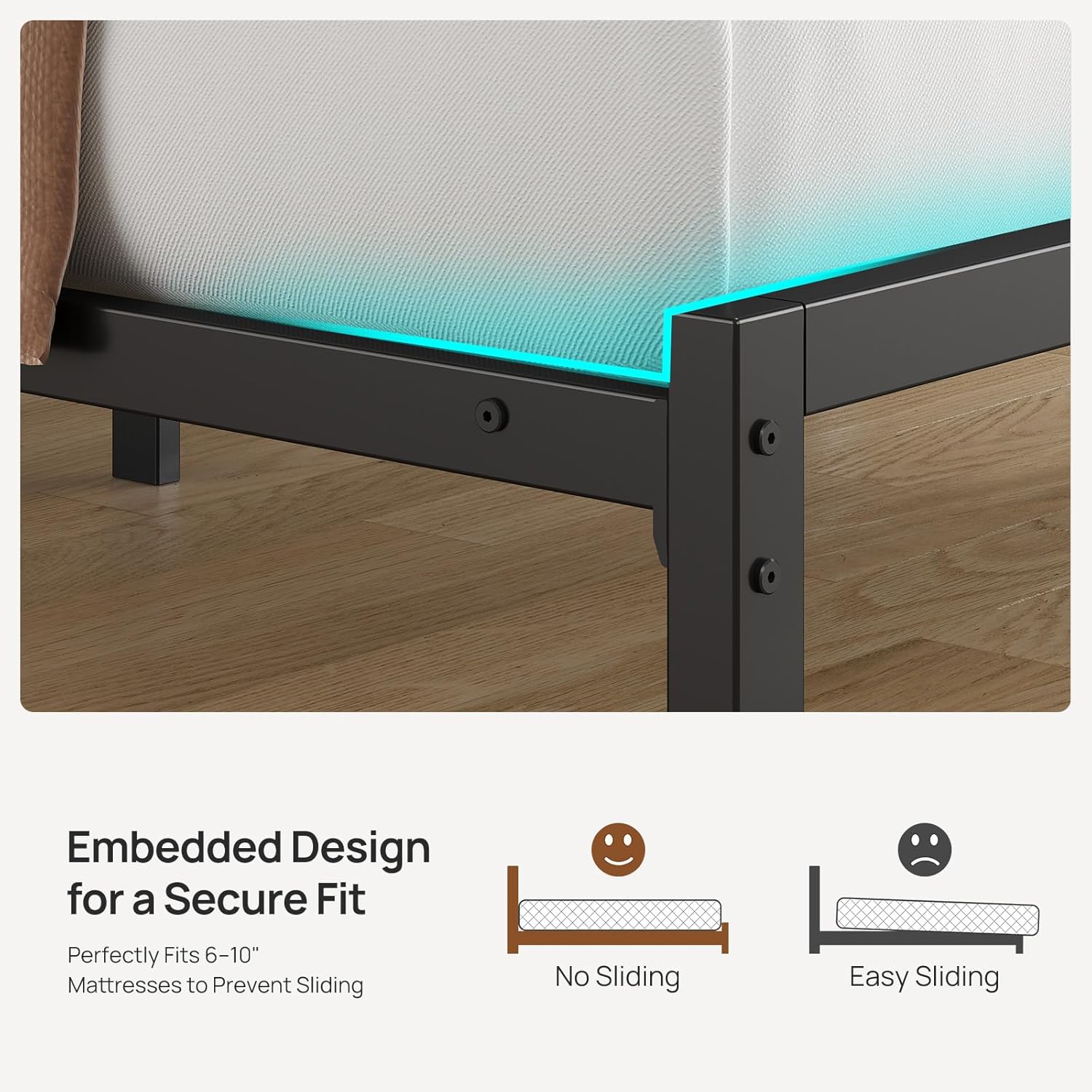 Rolanstar Full Size Bed Frame - LED Upholstered Storage Headboard with Charging Station | Grey, Noise-Free Design