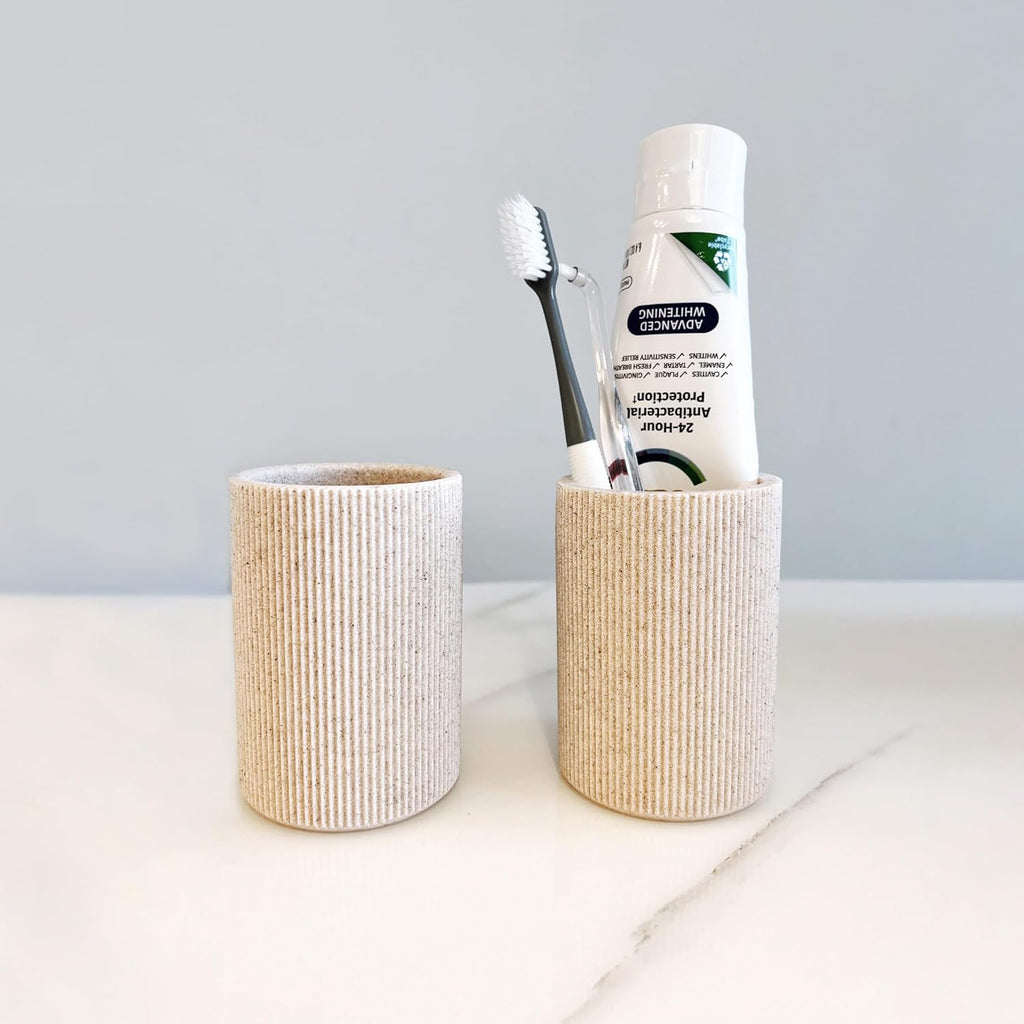 Skiennix Toothbrush Holder - Modern Boho Farmhouse Style, Sand Beige, Rust-Proof Resin Organizer