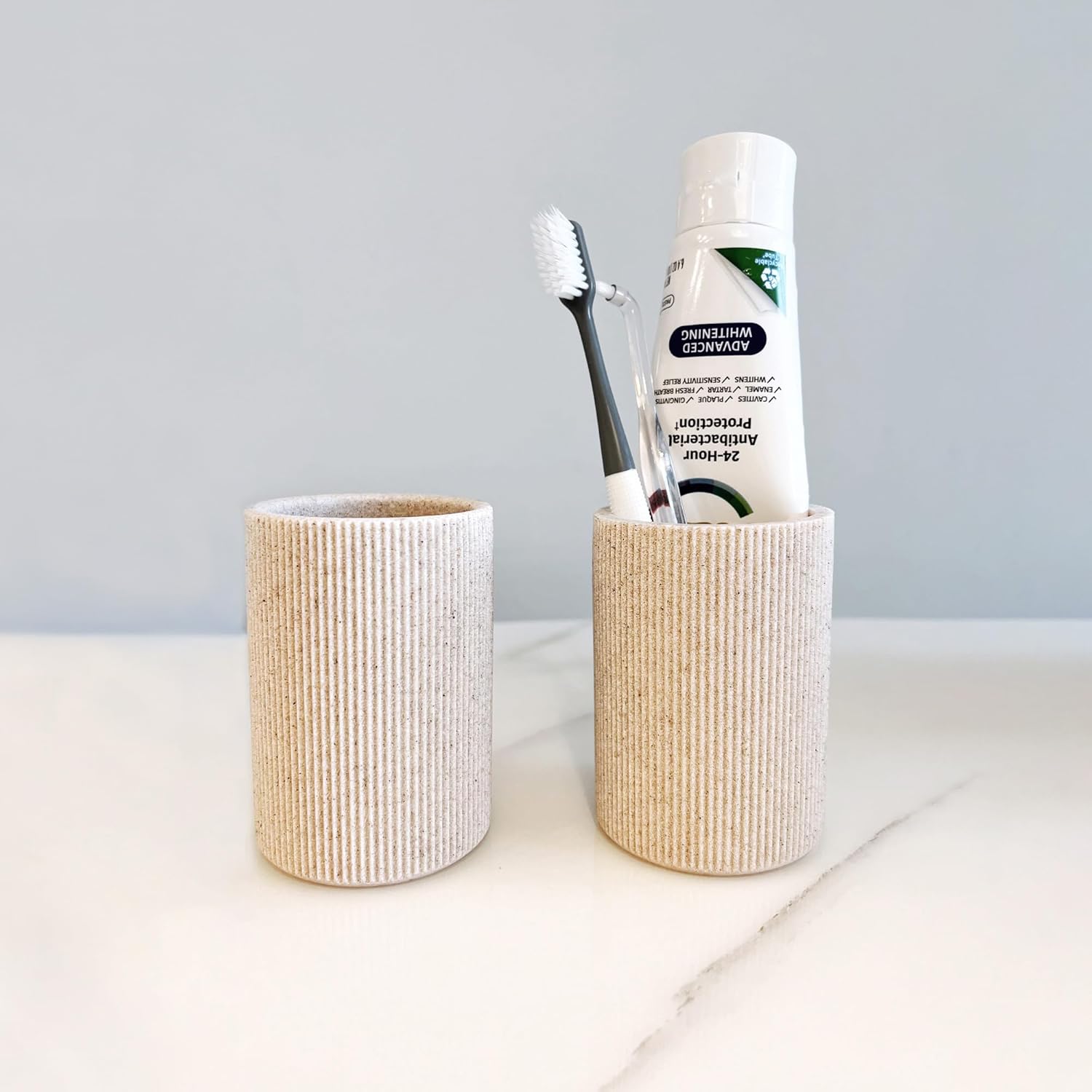 Skiennix Toothbrush Holder - Modern Boho Farmhouse Style, Sand Beige, Rust-Proof Resin Organizer