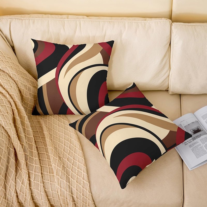 Red Brown Spiral Throw Pillow Covers Modern Simple Abstract Stripes Swirls Pillow Cases for Kids Teens Adults Simple Geometric Circles Decor Cushion Covers for Couch Office 22x22 Inch Set of 2