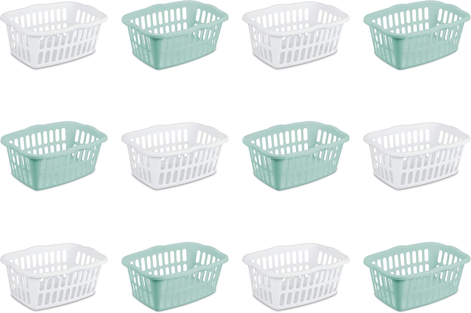 Sterilite Laundry Basket - 1.5 Bushel Rectangular Design for Easy Carrying - White & Aqua, 12-Pack