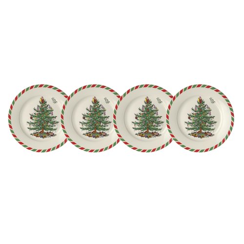 Spode Christmas Tree 8" Candy Cane Appetizer Plates (Set of 4) - Festive Holiday Tableware, Dishwasher & Microwave Safe - Ideal for Desserts, Snacks, Salads - Christmas Décor & Holiday Gift