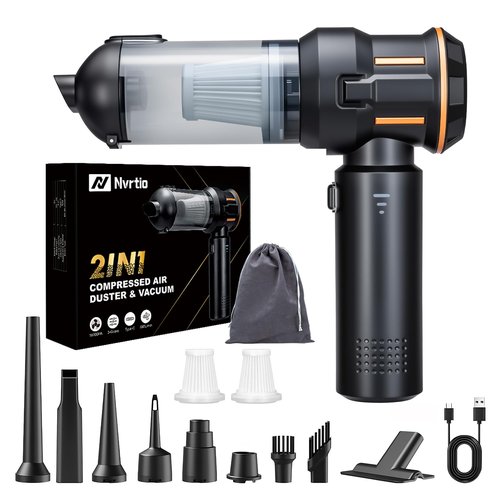 Nvrtio Portable Cordless Mini Car Vacuum Cleaner 16KPa - 80000RPM Brushless Motor Handheld 4-in-1 Compressed Air Duster & Air Blower & Pump Hand Held Vacuum for Car, Home, Office, Camping, Pet