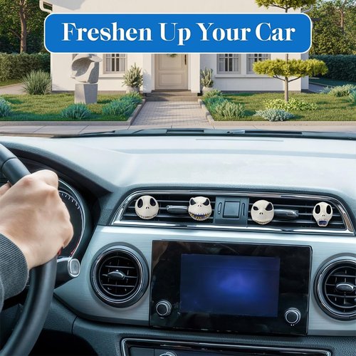 GENANY 3D Resin Horror Skellington Car Air Freshener - Spooky Vent Clip for Movie Fans | Unique Gothic Gift