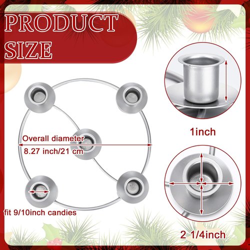 LemonRoad Christmas Advent Wreath Ring - 5 Candle Holder Metal Table Decoration | Silver Round Design