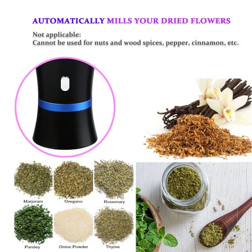 Spacenight Electric Herb Grinder COMPACT for Flower Buds, USB-Rechargeable, 2pcs 1.7oz Glass Herb Chamber - Ideal for Everyday Carry