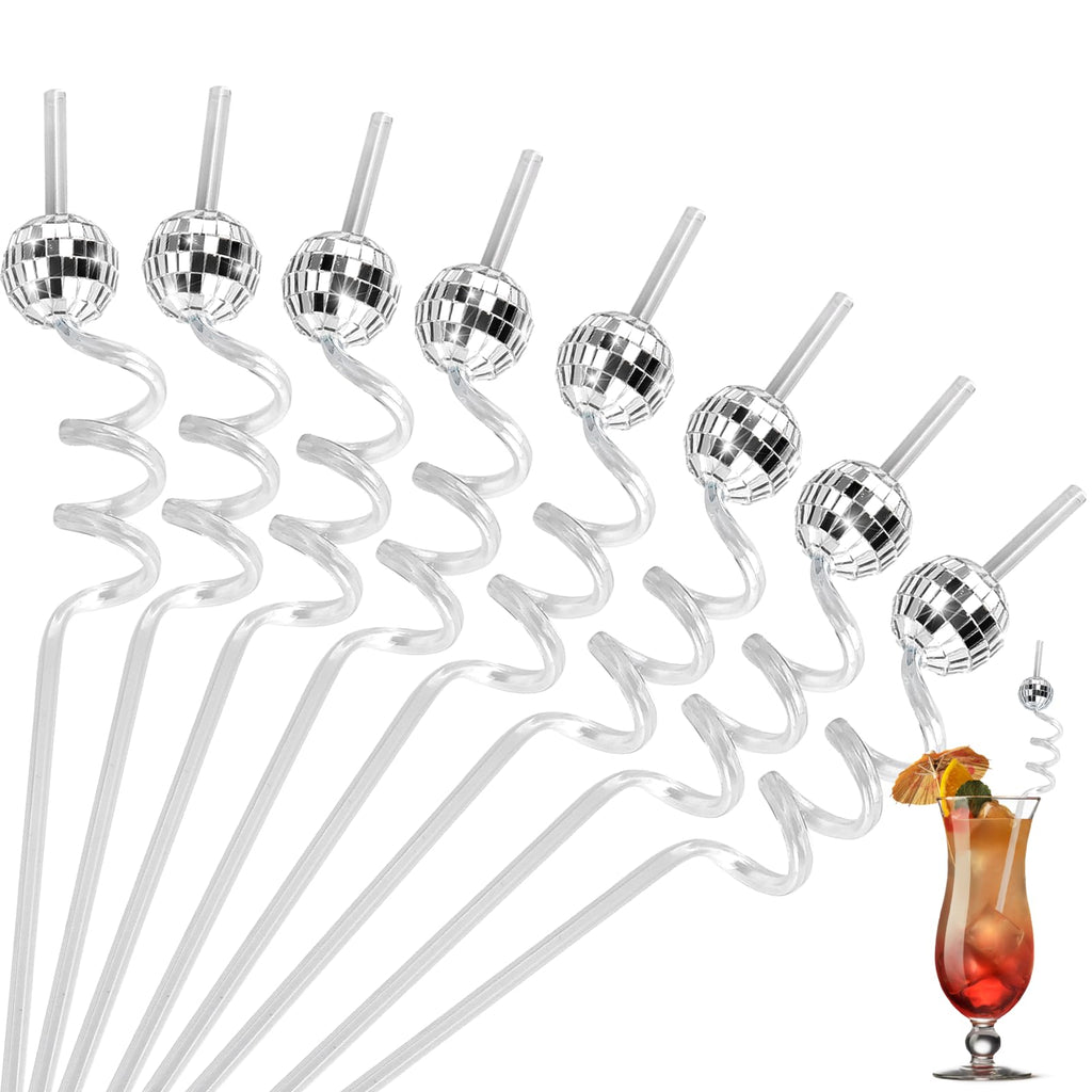 26 Pcs Mirror Disco Ball Straws Plastic Cocktail Drinks Straws Reusable 70s Favor Decorative Straw for Bachelorette Party Decorations Birthday Use (silver)