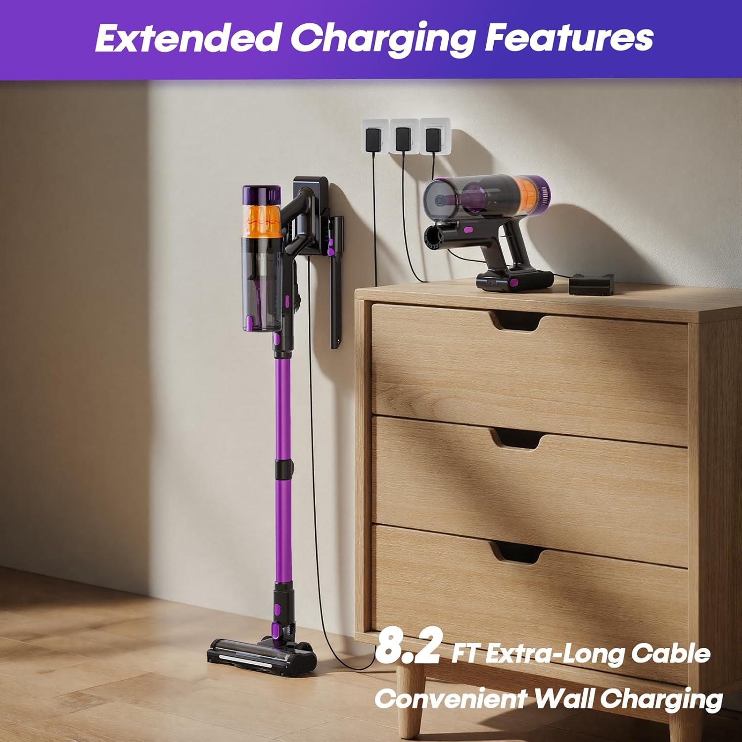 Skiennix Cordless Vacuum Cleaner - 650W 48KPa Lightweight Stick Vacuum for Home | LED Display, Anti-Tangle, Rechargeable for Pet Hair & Carpet