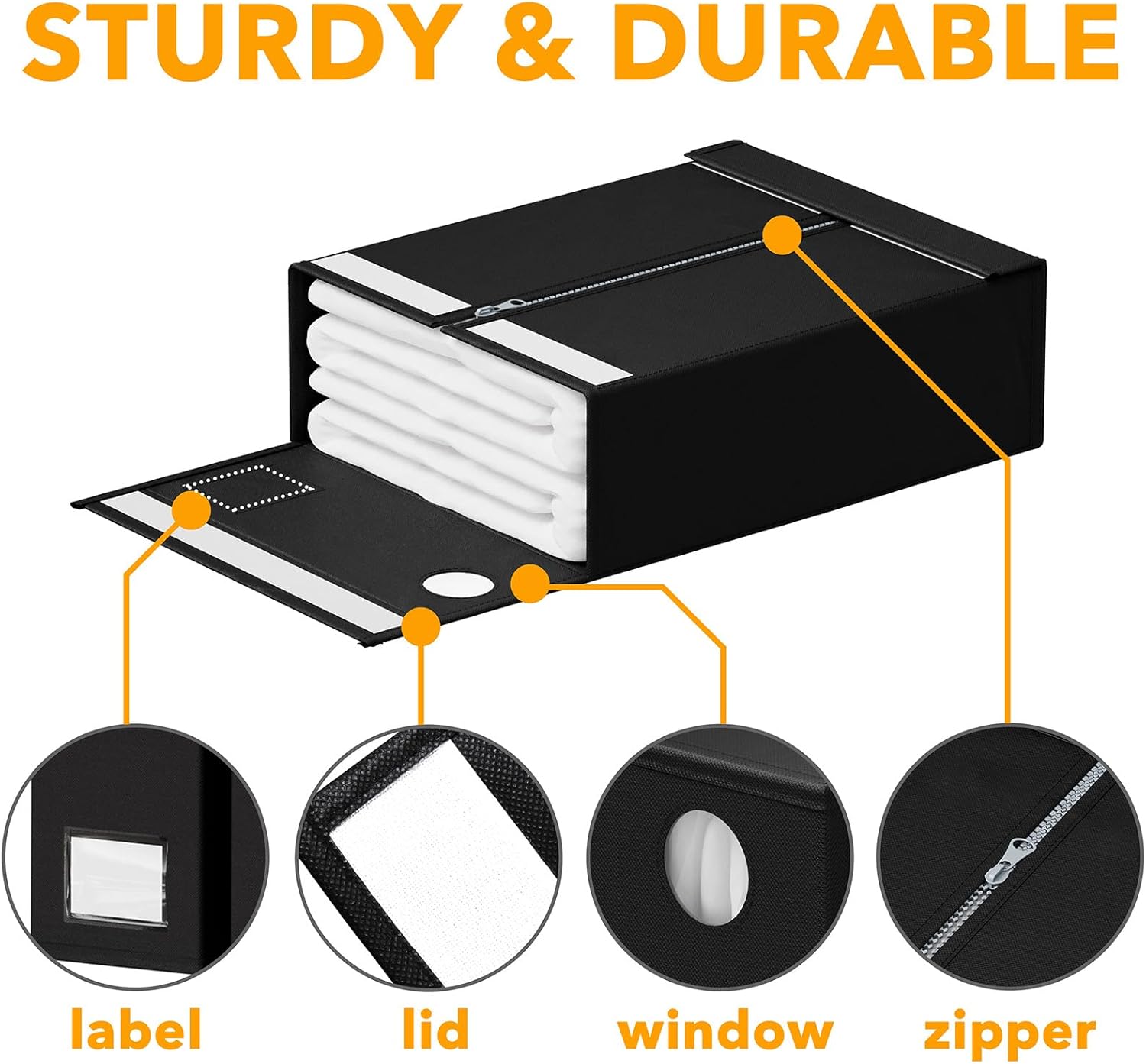 SpaceAid Bed Sheet Organizers - Foldable Linen Closet Storage | XL Queen & King Size, Black