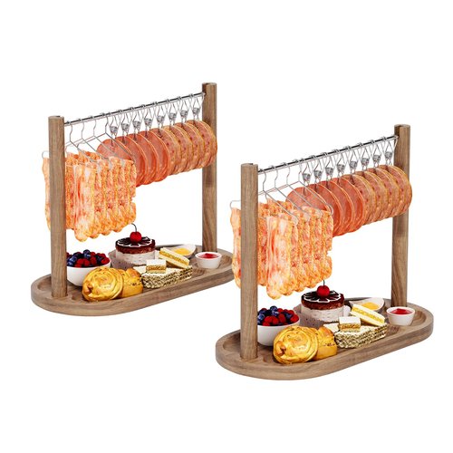 Acacia Wood Bacon Display Rack-Set of 2 Bacon Clothesline Serving Tray-Bacon Hanger Serving Platters-Exquisite Bacon Serving Dishes-Wooden Charcuterie Board-Housewarming&Wedding Gift for Parties