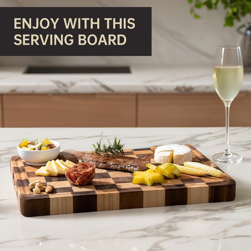 FYCTIO Checkered Cutting Boards for Kitchen, Acacia Wooden Chopping Board with Juice Grooves & Handles, Thickened Butcher Block for Meat, Vegetables and Fruits with Gift Box, 16" x 11" x 1.4"