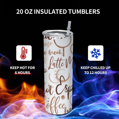 AGH 10pcs 20 oz Sublimation Tumbler Flat Edge Blanks, 20oz Sublimation Tumblers Skinny Straight Cups Bulk with Colorful Lid, Individual Box, Plastic Straw For Coffee Drinks