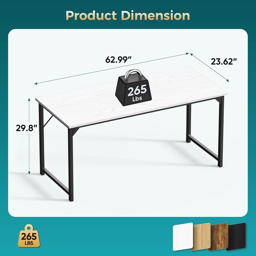 DUMOS 63-Inch Computer Desk - Modern Home Office Work Table with Triangular Reinforcement | White Wood Finish