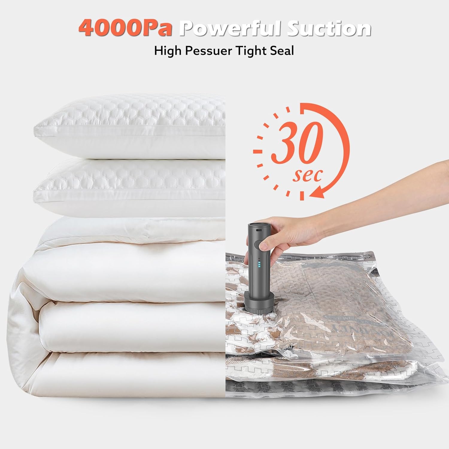 Skiennix Travel Vacuum Bags - Wireless Charging Air Pump Included | 15 Pack in 3 Sizes for Clothing Storage