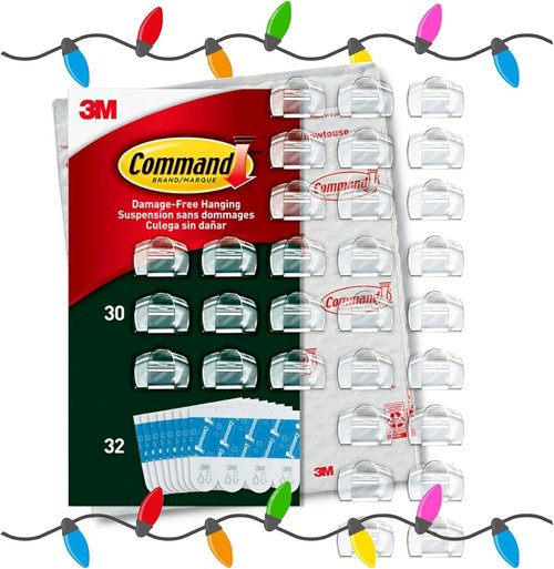 Command Outdoor Light Clips - Clear Foam Strips for Easy Installation | 30 Pack