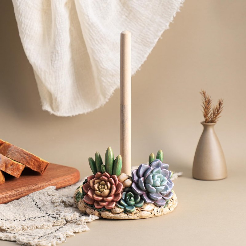 Colias Wing Cactus Pattern Paper Towel Holder Stand, Resin Cactus Crafts Display for Kitchen Countertop,Table Top Restaurant Cake Shop Dessert Shop