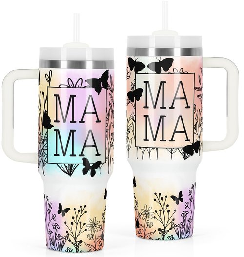 Temolulu 40 Oz Stainless Steel Mama Tumbler with Handle, Insulated Double Wall Vacuum for Cold & Heat Preservation, Great Mother's Day Gift