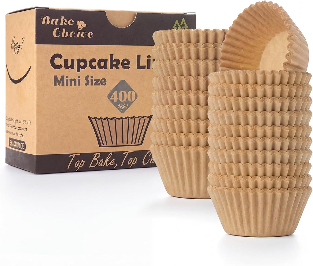 Bake Choice Mini Cupcake Liners - 400 Pcs Non-Stick, Greaseproof Parchment for Muffin Pans