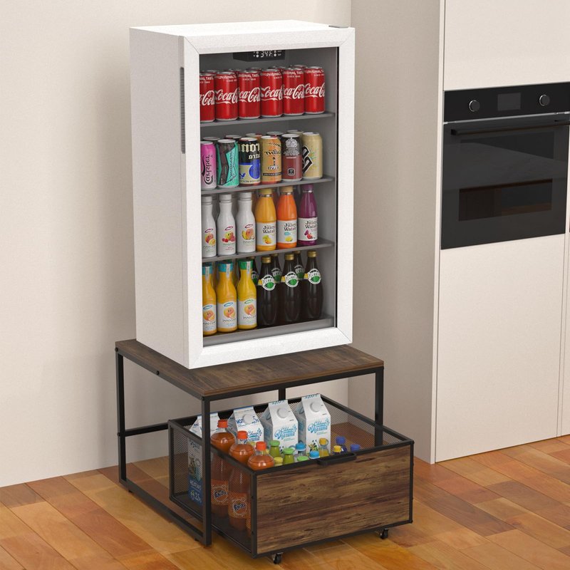 VANVERB Mini Fridge Stand with Storage, Heavy Duty Refrigerator Stand with Mobile Drawer Basket for Dorm, Home, Kitchen, Office, Stand for Drinks Refrigerator, Wine Cooler, Water Dispenser