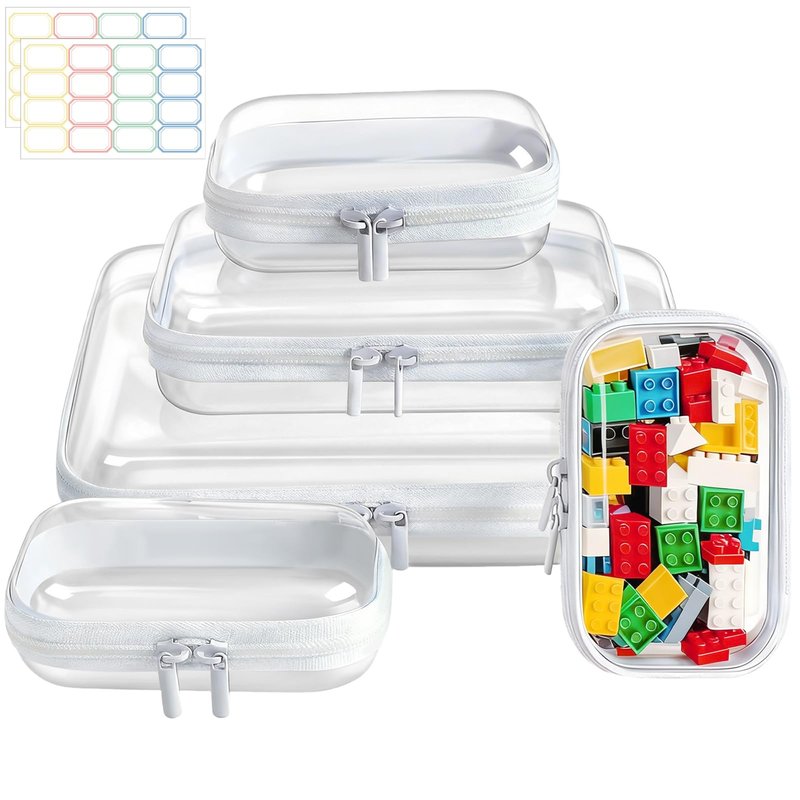 AOBOPLE Clear Hard Shell Zipper Case,3PCS M+L+XL(13.78"x11.8"+9.8"x7.87"+8.66"x6.1") Large Toy Storage Bags,Plastic Transparent Hard Zipper Case Travel Waterproof Organizer Bags for Puzzles,Cosmetics